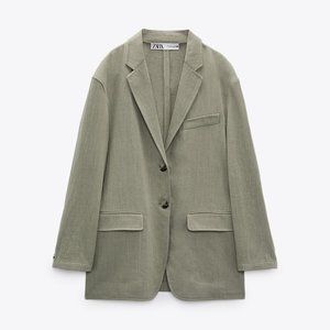 AVAILABLE NWOT Zara linen blend straight cut blazer mid khaki xs